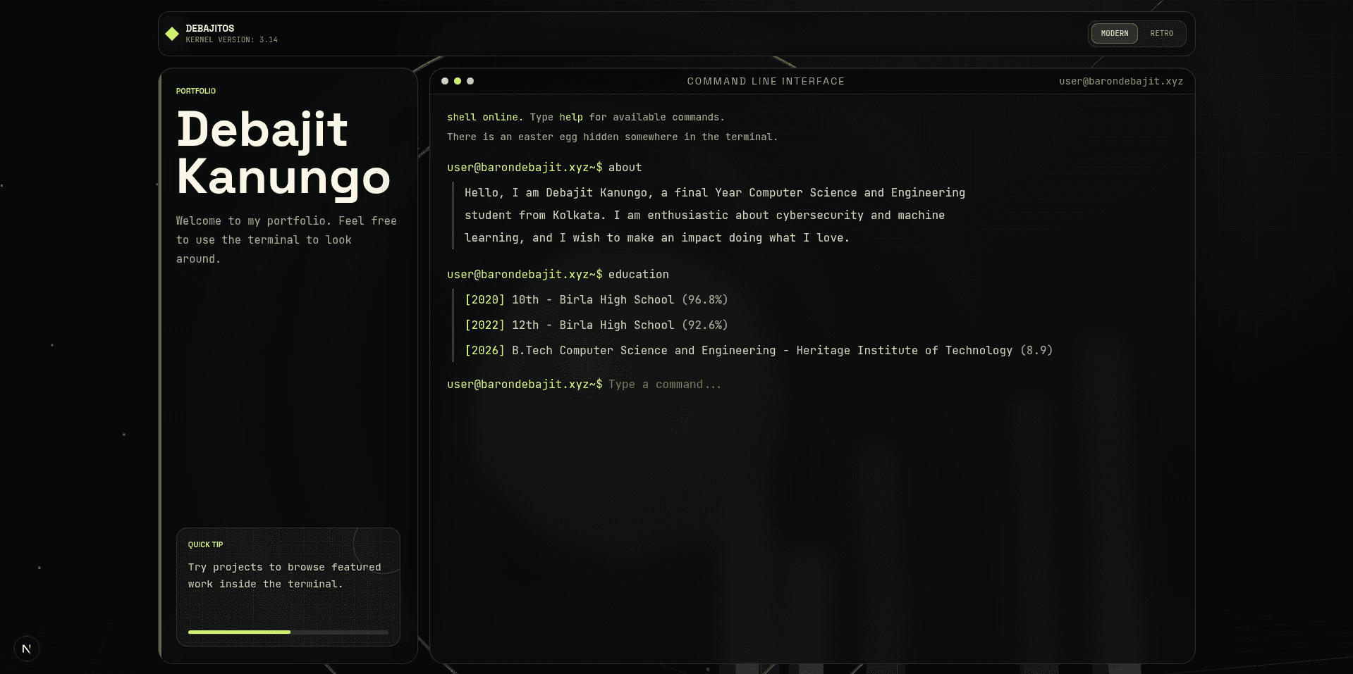 Terminal Style Portfolio screenshot 1